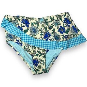Lands’ End Women’s Faux Wrap High Waist Bikini Bottom Lotus Floral Gingham Sz 12